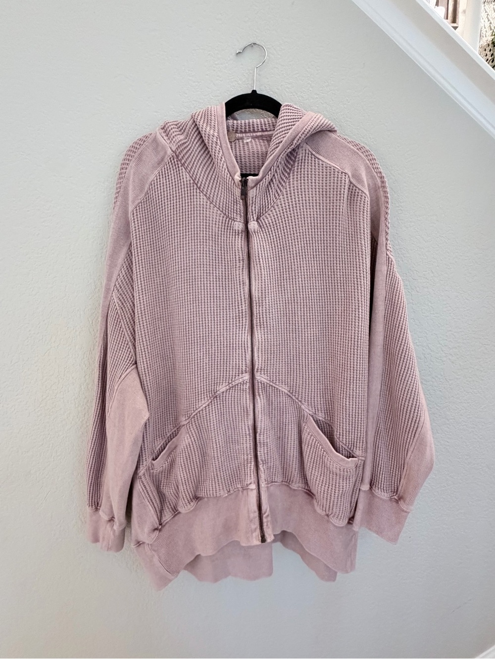 Free People FP One Waffle Knit Zip Hoodie Oversized Jacket Lilac S/P - Picture 2 of 7
